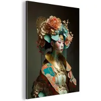 MuchoWow Wanddecoratie Metaal - Aluminium Schilderij Industrieel - Vrouw - Bloemen - Oranje - Portret - Asian - 60x80 cm - Dibond - Foto op aluminium - Industriële muurdecoratie - Voor de woonkamer/slaapkamer
