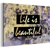 MuchoWow Wanddecoratie Metaal - Aluminium Schilderij Industrieel - Quotes - Leven - Goud - 90x60 cm - Dibond - Foto op aluminium - Industriële muurdecoratie - Voor de woonkamer/slaapkamer