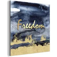 MuchoWow Wanddecoratie Metaal - Aluminium Schilderij Industrieel - Quote - Vrijheid - Goud - Zwart - 90x90 cm - Dibond - Foto op aluminium - Industriële muurdecoratie - Voor de woonkamer/slaapkamer