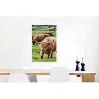 MuchoWow Wanddecoratie Metaal - Aluminium Schilderij Industrieel - Kudde - Schotse hooglander - Gras - 40x60 cm - Dibond - Foto op aluminium - Industriële muurdecoratie - Voor de woonkamer/slaapkamer