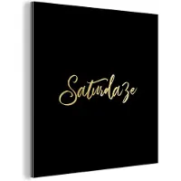 MuchoWow Wanddecoratie Metaal - Aluminium Schilderij Industrieel - Weekend - Quote - Goud - Zwart - 50x50 cm - Dibond - Foto op aluminium - Industriële muurdecoratie - Voor de woonkamer/slaapkamer