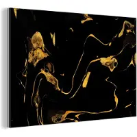 MuchoWow Wanddecoratie Metaal - Aluminium Schilderij Industrieel - Patronen - Verf - Goud - Zwart - 90x60 cm - Dibond - Foto op aluminium - Industriële muurdecoratie - Voor de woonkamer/slaapkamer