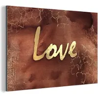 MuchoWow Wanddecoratie Metaal - Aluminium Schilderij Industrieel - Quote - Liefde - Bruin - Goud - 90x60 cm - Dibond - Foto op aluminium - Industriële muurdecoratie - Voor de woonkamer/slaapkamer