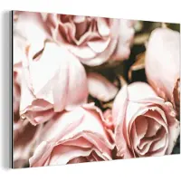 MuchoWow Wanddecoratie Metaal - Aluminium Schilderij Industrieel - Rozen - Roze - Vintage - 120x80 cm - Dibond - Foto op aluminium - Industriële muurdecoratie - Voor de woonkamer/slaapkamer