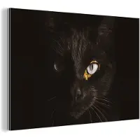 MuchoWow Wanddecoratie Metaal - Aluminium Schilderij Industrieel - Kat - Goud - Zwart - 90x60 cm - Dibond - Foto op aluminium - Industriële muurdecoratie - Voor de woonkamer/slaapkamer