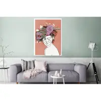 MuchoWow Wanddecoratie Metaal - Aluminium Schilderij Industrieel - Portret - Vrouw - Bloemen - Pastel - 90x120 cm - Dibond - Foto op aluminium - Industriële muurdecoratie - Voor de woonkamer/slaapkamer