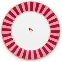 Pip studio Bord Love Birds Stripes Red Pink 21 cm (Set van 6)