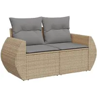 vidaXL Tuinbank 2-zits met kussens poly rattan beige