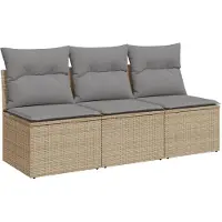 vidaXL Tuinbank 3-zits met kussens poly rattan beige