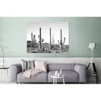 MuchoWow Wanddecoratie Metaal - Aluminium Schilderij Industrieel - Cactussen - Zwart wit - Natuur - Landschap - 120x90 cm - Dibond - Foto op aluminium - Industriële muurdecoratie - Voor de woonkamer/slaapkamer