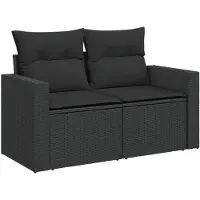 vidaXL - Tuinbank - 2-zits - met - kussens - poly - rattan - zwart