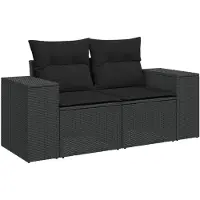 vidaXL Tuinbank met kussens 2-zits zwart poly rattan
