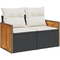 vidaXL Tuinbank 2-zits met kussens poly rattan zwart