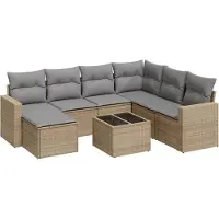 vidaXL 8-delige Loungeset met kussens poly rattan beige