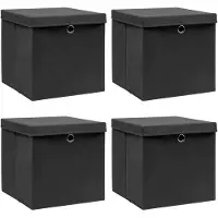 vidaXL Opbergboxen met deksel, 4 stuks, zwart, 32x32x32 cm, van stof
