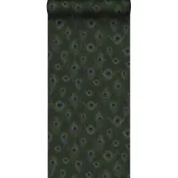 Origin Wallcoverings eco-texture vliesbehang pauwenveren mosgroen - 347765 - 0,53 x 10,05 m
