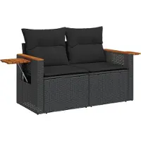vidaXL - Tuinbank - 2-zits - met - kussens - poly - rattan - zwart