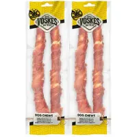 Voskes 2x Hondensnacks Stick Runderhuid Eend 25 cm 2 stuks