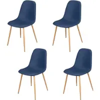 Urban Living BLAUWE STOFFEN STOEL METALEN POOT MET HOUTEFFECT x4