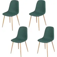 Urban Living "OSLO" Set van 4 Stoelen in Groene Stof met Metalen Poten in Houtlook