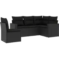 vidaXL 5-delige Loungeset met kussens poly rattan zwart