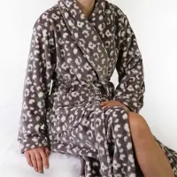 Irresistible Irresisitible Dames Ochtendjas - Fleece - Panterprint Bruin - Maat L