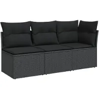 vidaXL Tuinbank met kussens 3-zits zwart poly rattan