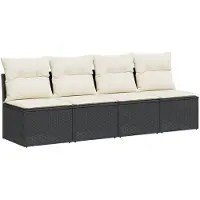 DKD Home Decor Tuinbank 4-zits met kussens poly rattan zwart
