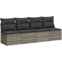 vidaXL Tuinbank 4-zits met kussens poly rattan grijs