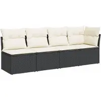 vidaXL Tuinbank 4-zits met kussens poly rattan zwart