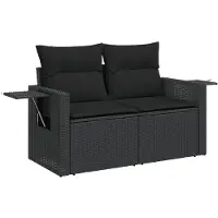 vidaXL - Tuinbank - 2-zits - met - kussens - poly - rattan - zwart
