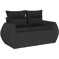 vidaXL Tuinbank met kussens 2-zits zwart poly rattan