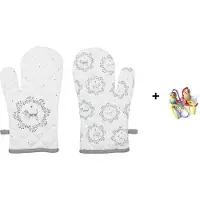 Clayre & Eef 2x Ovenhandschoen honden wit - grijs 16x30 cm