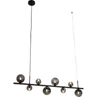 QAZQA Hanglamp zwart met smoke glas langwerpig 8-lichts - Monaco