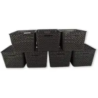 Merkloos 7x Rattan Mandje opbergbox Zwart Kunstsof Mandje 17 liter Opbergmandje Opbergmand 36cm*22cm*29.5cm