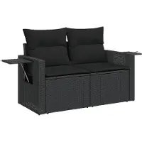vidaXL Tuinbank 2-zits met kussens poly rattan zwart