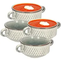 Cosy & Trendy Kommetjes/soepkommen voor dessert/ontbijt - 4x - Keramiek - D11 x 6 cm - grijs/groen print - Kommetjes