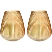 Excellent houseware Set van 2x Excellent Houseware glazen vaas / bloemen vazen - roze - 25 x 37 cm - Vazen