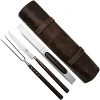 Laguiole En Aubrac Barbecue Set, SMB99WEI, Wenge, 3 stuks met leren rol