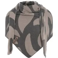 Knit Factory Leaf Gebreide Omslagdoek - Driehoek Sjaal Dames - Dames sjaal - Lente sjaal - Stola - katoenen sjaal - Met blad motief - Kiezelgrijs/Med grey - 200x70 cm