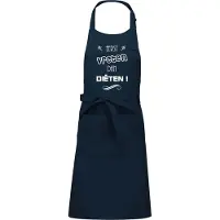 Kariban Mijncadeautje - Keuken- en Barbecueschort - Eerst vreten, dan dieten - Tekstschort - Verjaardag - Humorschort - Navy Blauw