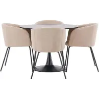 Ebuy24 Glade eethoek tafel zwart en 4 berit stoelen beige.