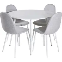 Ebuy24 Plaza eethoek tafel wit en 4 Polar stoelen grijs.
