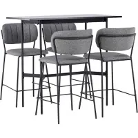 Ebuy24 Rax barmeubelset bartafel zwart en 4 bell barstoelen grijs.