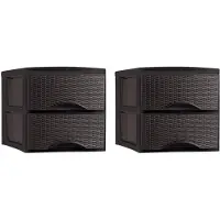 Forte Plastics Plasticforte thuis kantoor organizer ladeblok - 2x - 2 lades - 25 x 37 x 26 cm - donkerbruin - Ladeblok