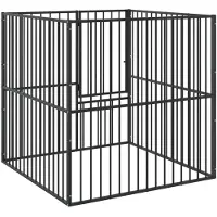 vidaXL Hondenkennel 4 panelen gepoedercoat staal zwart