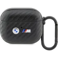 BMW BMA3WMPUCA2 AirPods 3 gen hoesje czarny/zwart Carbon dubbel metalen logo (Koptelefoon tas), Hoofdtelefoon Tassen + Beschermende Covers, Zwart