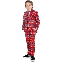 Suitmeister kostuum Nordic Pixel Red met all over print rood/multicolor Jongens Polyester Reverskraag - maat 158/176