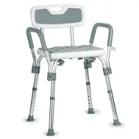 Goliving Verstelbare Douchestoel - Afneembare Arm- en Rugleuning - Douchekruk met Douchekop houder - Antislip - 3.2 kg - Hoogte 70-84 cm - Wit