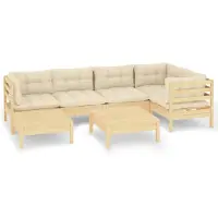 vidaXL 7-delige Loungeset met crèmekleurige kussens massief grenenhout
